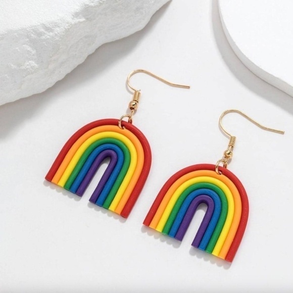 Boho Festival Colorful Rainbow Dangle Earrings Jewelry Pride Clay Drop Whimsical - Picture 3 of 6